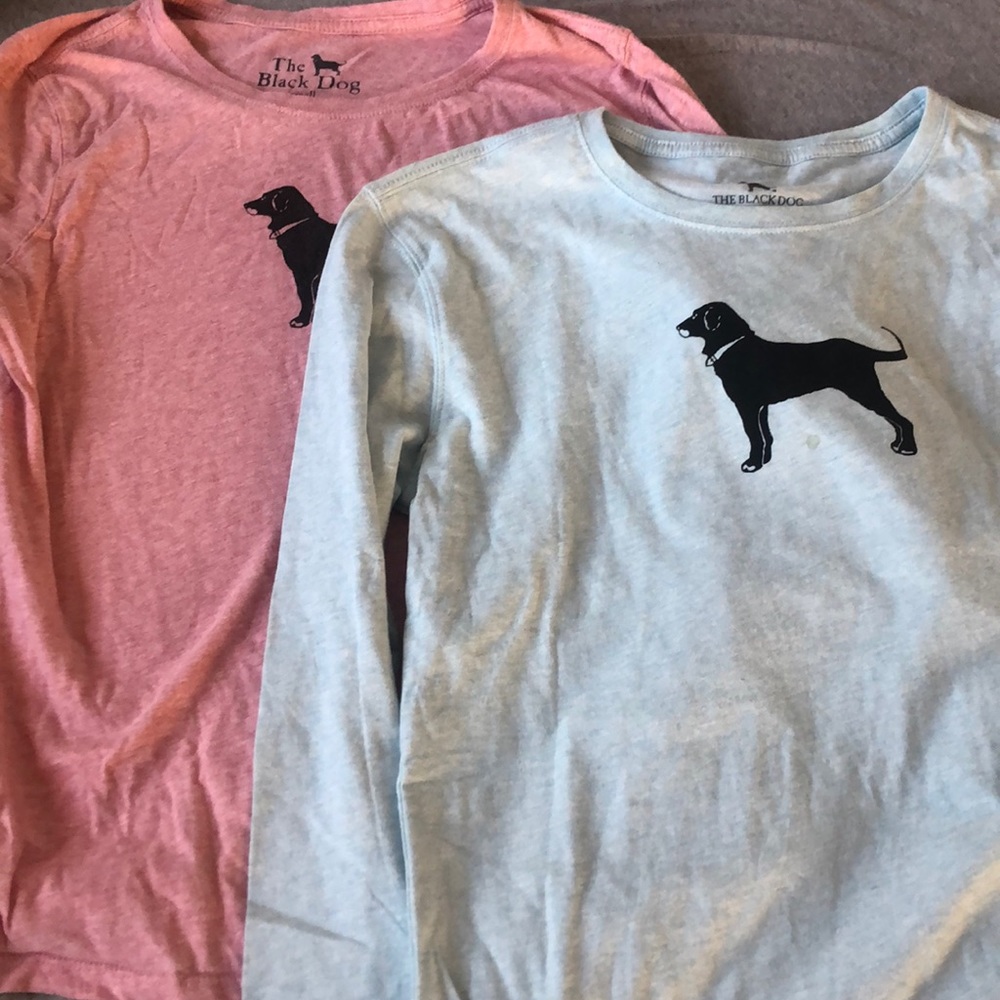 Two long sleeve black dog shirts